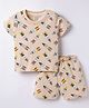 CUCUMBER Knit Half Sleeves T-Shirt & Shorts Co-ord Set With Rocket Print - Ivory