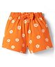 Tango Single Jersey Knit Knee Length Shorts with Floral Print & Bow Applique - Orange
