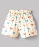 Tango Single Jersey Knit Knee Length Hearts Printed Shorts With Bow Applique - Cream