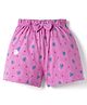 Tango Single Jersey Knit Knee Length Shorts with Heart Print & Bow Applique - Purple