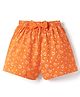 Tango Single Jersey Knit Knee Length Shorts with Heart Print & Bow Applique - Orange