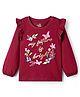 Doodle Poodle 100% Cotton Knit Full Sleeves Butterfly Printed Top - Rust Brown