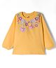 Doodle Poodle 100% Cotton Knit Full Sleeves Top with Floral Print - Yellow