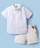 ToffyHouse Poplin Woven Half Sleeves Solid Shirt & Shorts Set with Bow & Suspender - White