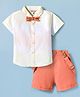 ToffyHouse 100% Cotton Poplin Woven Half Sleeves Shirt & Shorts Set With Suspender & Bow - Orange