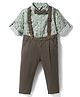 ToffyHouse Poplin Woven Full Sleeves Floral Printed Party Shirt & Trouser Set with Bow & Suspender - Olive