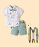 ToffyHouse Poplin Woven Half Sleeves Boat Printed Party Shirt & Shorts Set With Bow & Suspender - Multicolor