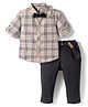 ToffyHouse Poplin Woven Full Sleeves Checkered Party Shirt & Trouser Set with Bow & Suspender - Black