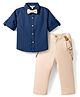 ToffyHouse Poplin Woven Full Sleeves Polka Dots Printed Party Shirt & Trouser Set with Bow & Suspender - Tan