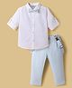 ToffyHouse Poplin Woven Full Sleeves Solid Shirt & Trouser Set with Bow & Suspender - Light Blue