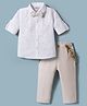 ToffyHouse Poplin Woven Full Sleeves Printed Shirt & Trouser Set With Bow & Suspender - White