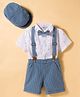ToffyHouse Poplin Woven Half Sleeves Printed Shirt & Shorts Set With Bow Suspender & Cap - White