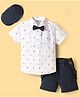 ToffyHouse Poplin Woven Half Sleeves Printed Shirt & Shorts Set With Suspender & Bow & Cap - Navy Blue