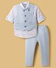 ToffyHouse Poplin Woven Full Sleeves 3 Piece Party Suit with Bow & Ship Print - Sky Blue