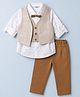 ToffyHouse Poplin Woven Full Sleeves 3 Piece Party Suit with Bow & Hot Air Balloon Print - Taupe