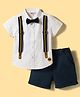 ToffyHouse Poplin Woven Half Sleeves Printed Shirt & Shorts Set With Bow & Suspender - White