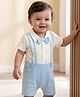 Babyoye 100% Cotton Knit Half Sleeves Star Printed Romper with Bow Applique - Cream & Light Blue