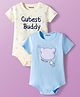 Babyoye 100% Cotton Knit Half Sleeves Onesies with Star Print & Bear Patch Pack of 2 - Cream & Light Blue