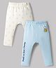 Babyoye 100% Cotton Knit Full Length Diaper Leggings with Star & Bear Print Pack of 2- Cream & Light Blue
