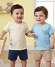 Babyoye 100% Cotton Knit Half Sleeves Bear & Star Printed Jhablas Pack Of 2 - Cream & Light Blue