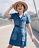 Arias Cotton Woven Half Sleeves Washed Denim Dress With Belt - Blue