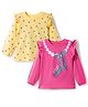 Doodle Poodle 100% Cotton Knit Full Sleeves Hearts & Bow Printed Tops Pack of 2 - Pink & Yellow