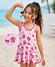 Mark & Mia Sleeveless Strawberry & Cherry Printed Frock Swimsuit - Pink