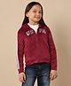US Polo Assn Cotton Spandex Knit Full Sleeves Hooded SweatJacket with Brand Name Embroidery - Dark Red