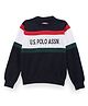 US Polo Assn Cotton Knitted Full Sleeves Pullover Sweater With Color Block Design - Navy Blue