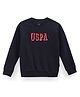 US Polo Assn Cotton Knit Full Sleeves Sweatshirt with Brand Name Embroidery - Navy Blue