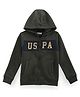 US Polo Assn Knit Full Sleeves Hooded SweatJacket with Brand Name Print & Kangaroo Pocket - Dark Green