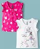 Doodle Poodle 100% Cotton Knit Frill Sleeves Hearts Bow & Floral Printed Tops Pack Of 2 - White & Fuchsia