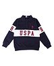 US Polo Assn Cotton Knit Full Sleeves Cut & Sew Polo Sweatshirt with Brand Name Graphic - Navy Blue