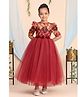 Toy Balloon Kids Net Woven Half Puffed Sleeves Stone Embellished Floral Printed & Applique Detailed Dress  -Maroon