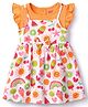 Babyhug Cotton Knit Frill Sleeves Tropical Theme Printed Frock with Inner Tee & Bow Applique - Multicolor