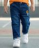 Babyhug Full Length Washed Denim Jeans With Basketball Patch & Stretch - Navy Blue