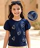Arias 100% Cotton Knit Half Sleeves T-Shirt Stone Detailing - Navy Blue