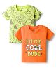 Doodle Poodle 100% Cotton Knit Half Sleeves Animal Printed T-Shirts Pack of 2 - Lime Green & Orange
