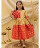 BownBee Tafetta Woven Half Sleeves Flower Motif Printed Dress - Red