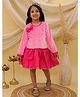BownBee Velvet Woven Full Sleeves Bow Detailed & Polka Dots Printed Dress - Pink