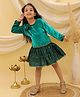 BownBee Velvet Woven Full Sleeves Bow Detailed & Polka Dots Printed Dress - Green