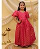 BownBee Jacquard Woven Half Sleeves Floral Printed Gown - Pink