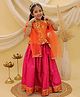 BownBee Jacquard Woven Half Sleeves Floral Printed Lehenga Choli With Dupatta Set - Orange