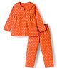 Babyhug Cotton Knit Full Sleeves Co-ords Night Suit With Polka Dot Print - Orange