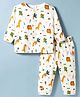 First Smile Interlock Knit Full Sleeves Animal Printed T-Shirt & Pyjama Co-Ord Night Suit - Cream