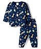 First Smile Interlock Knit Full Sleeves Animal Printed T-Shirt & Pyjama Co-Ord Night Suit - Navy Blue