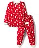 Ollypop Sinker Knit Full Sleeves Christmas Theme Printed Co-Ords T-Shirt & Pyjama Night Suit - Red
