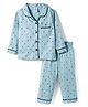 Ollypop Interlock Knit Full Sleeves Heart & Teddy Printed Shirt & Pyjama Co-Ord Night Suit - Light Blue