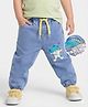 Mark & Mia Cotton Lycra Denim Full length Jeans With Dino Print & Cord Detailing - Blue