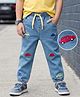 Mark & Mia Cotton Lycra  Full Length Denim Jeans With Vehicles Embroidery & Cord   Detailing - Light Blue